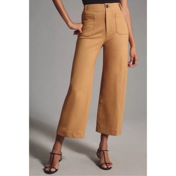 NWT Anthropologie Colette Cropped Wide Leg Pants Ponte in Khaki Tan 27 - Picture 3 of 14